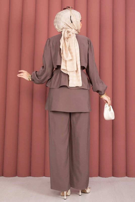 Kat Kat Drawstring Detail Two-Piece Modest Fashion Set Brown