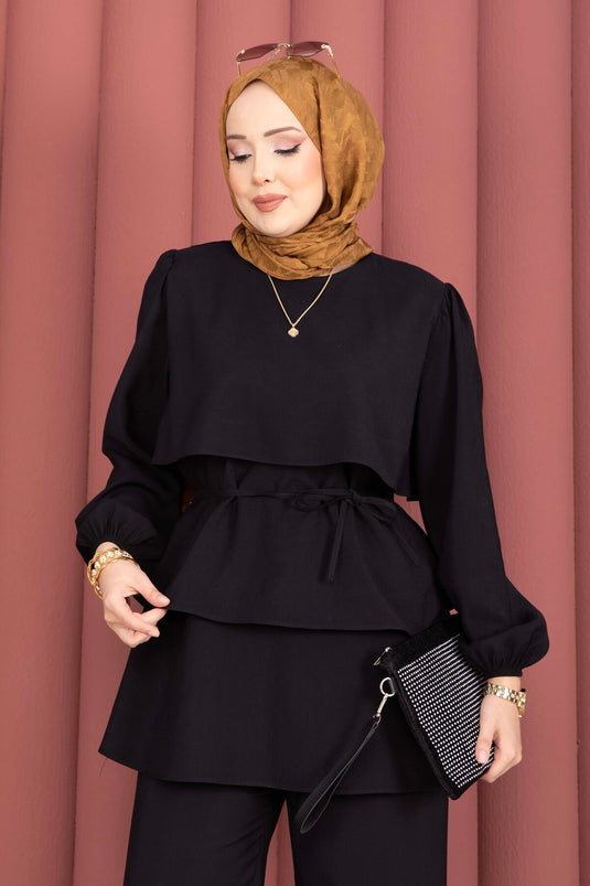 Kat Kat Drawstring Detail Two-Piece Modest Fashion Set Black