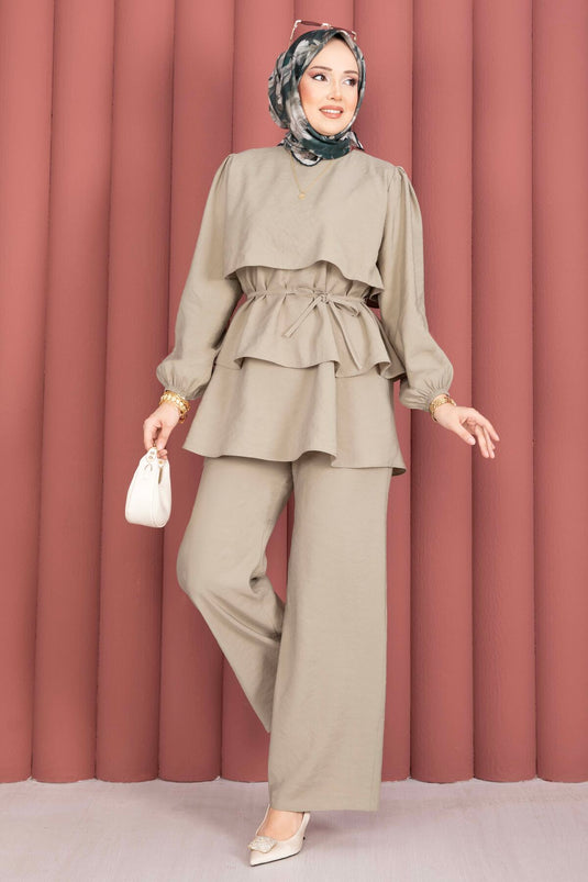 Kat Kat Drawstring Detail Two-Piece Modest Fashion Set Green Olive