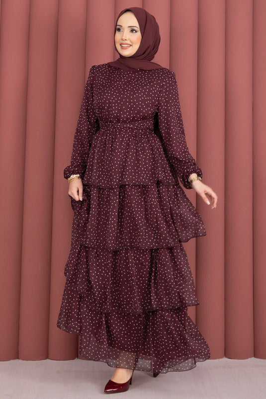 Kat Kat Belted Polka Dot Dress Burgundy