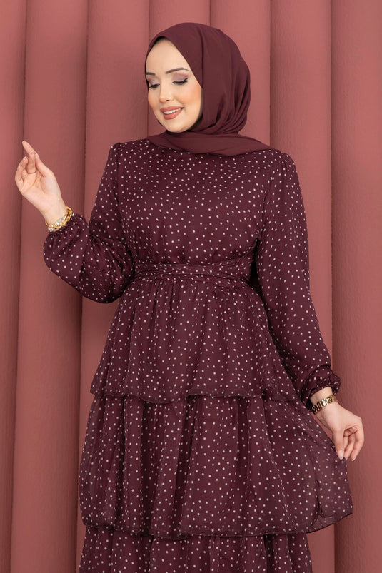 Kat Kat Belted Polka Dot Dress Burgundy