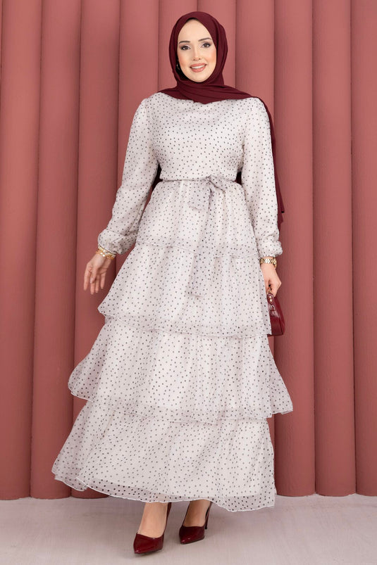 Kat Kat Belted Polka Dot Dress Ecru