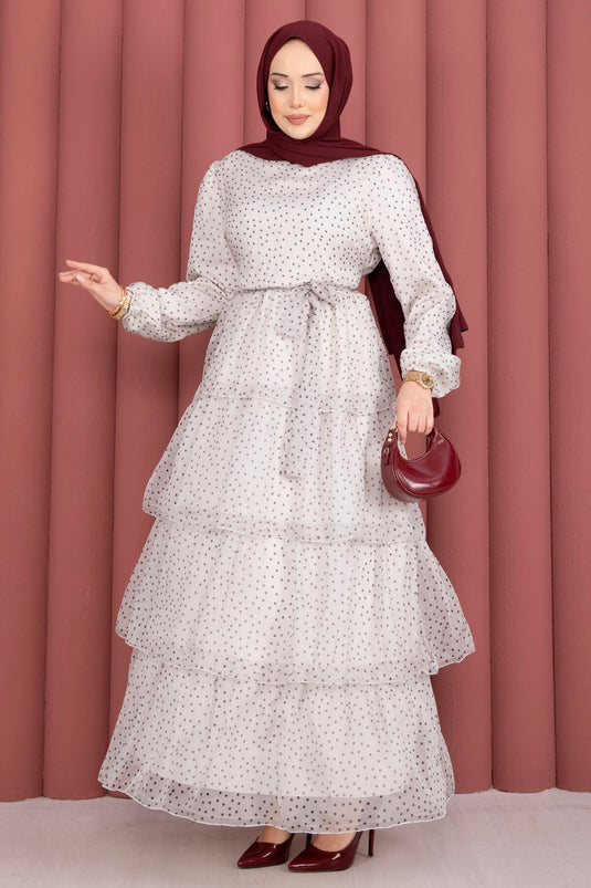 Robe à pois avec ceinture Kat Kat écru