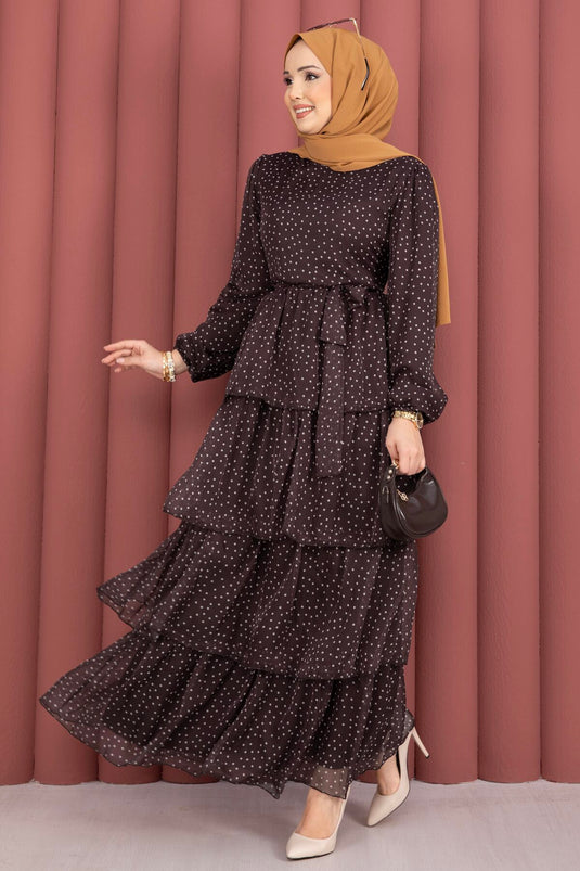 Kat Kat Belted Polka Dot Dress Brown