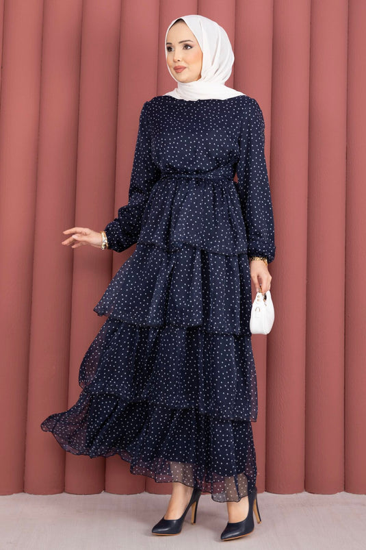 Kat Kat Belted Polka Dot Dress Navy Blue