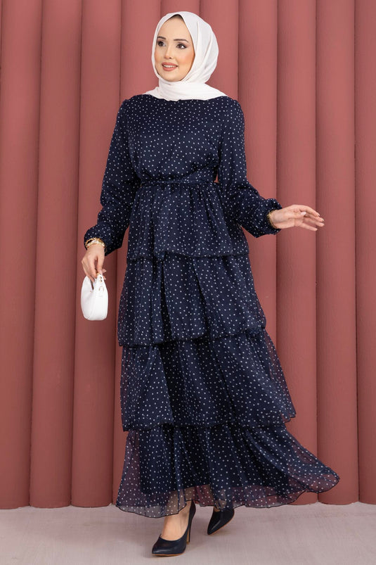 Robe à pois avec ceinture Kat Kat bleu marine