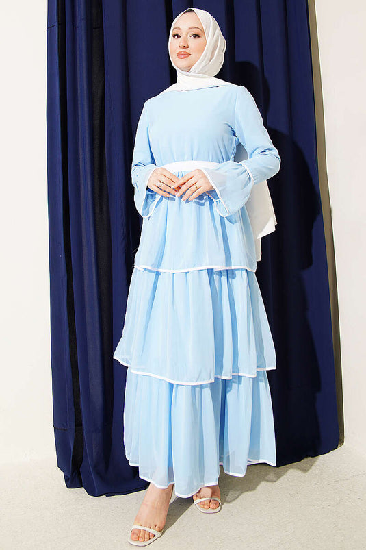 Robe en chiffon à ceinture à bords Kat Kat bleue