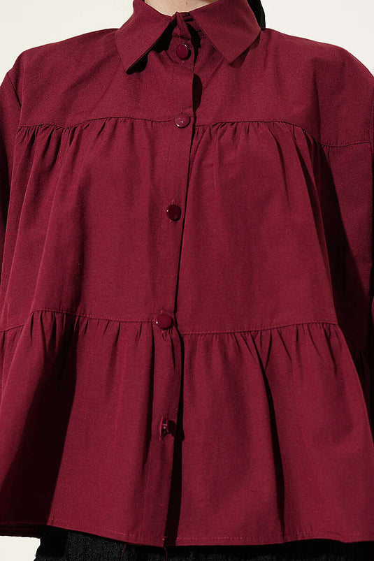 Chemise froncée à détails Kat Kat bordeaux