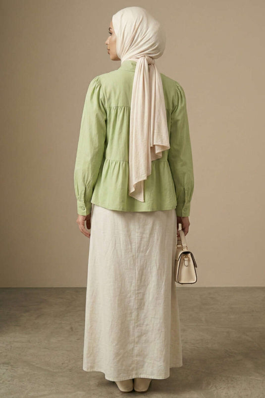 Shirt with Layered Gathered Details in Pistachio Green