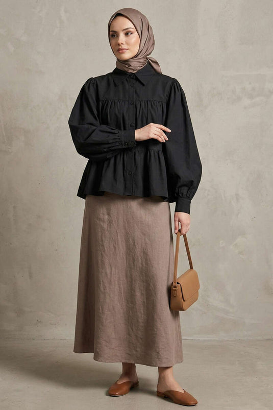 Kat Kat Detailed Shirred Shirt Black