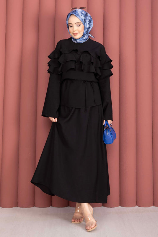 Kat Kat Ruffled Skirt Set Black