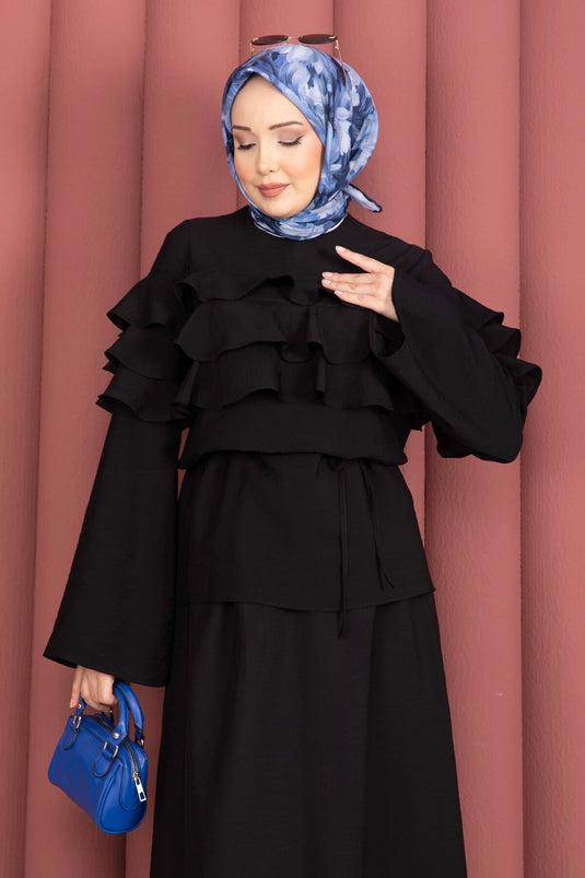 Kat Kat Ruffled Skirt Set Black