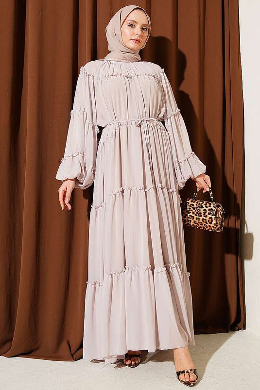 Kat Kat Rüschenschichten Chiffonkleid Beige
