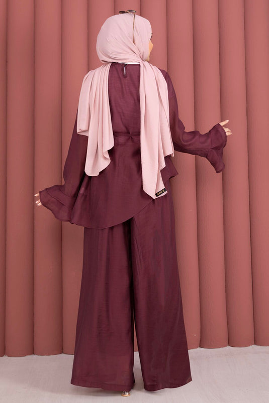 Kat Kat Ruffled Tunic and Pants Set Burgundy