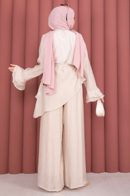 Ensemble deux pièces tunique à volants et pantalon Kat Kat couleur pierre