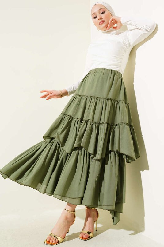 Layered Flared Skirt Almond Green