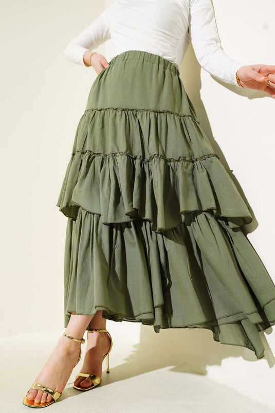 Layered Flared Skirt Almond Green