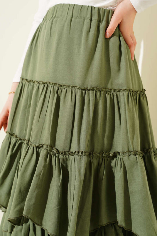 Layered Flared Skirt Almond Green