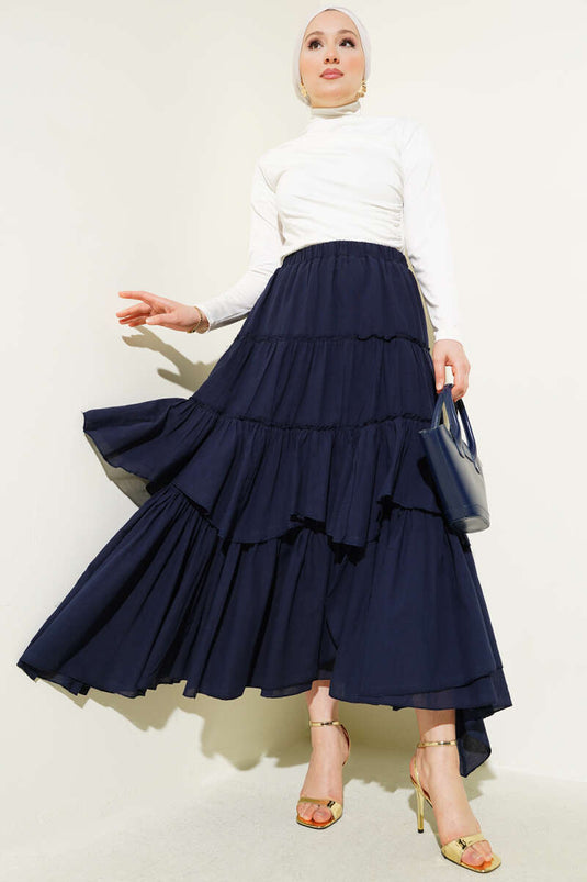 Layered Flared Skirt Navy Blue