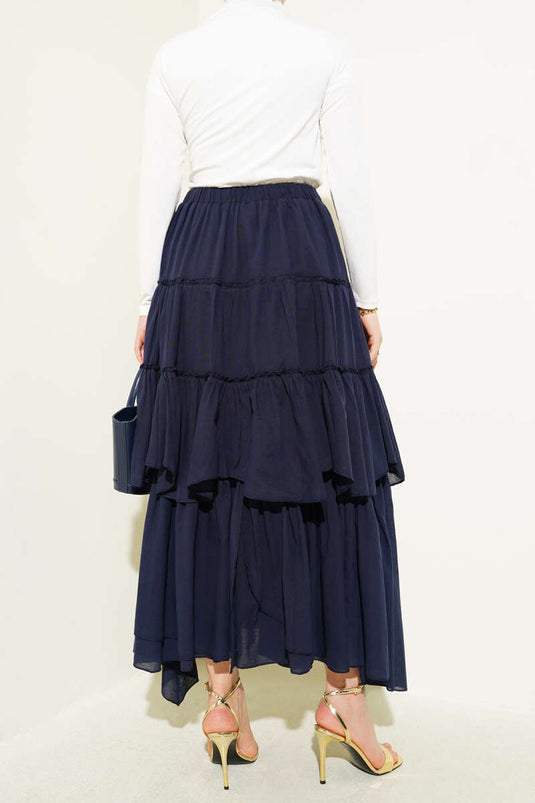 Layered Flared Skirt Navy Blue