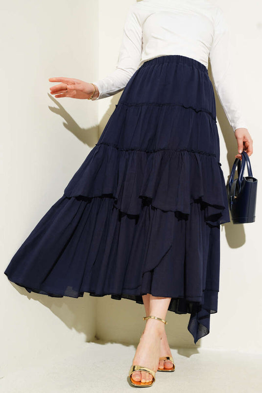 Layered Flared Skirt Navy Blue