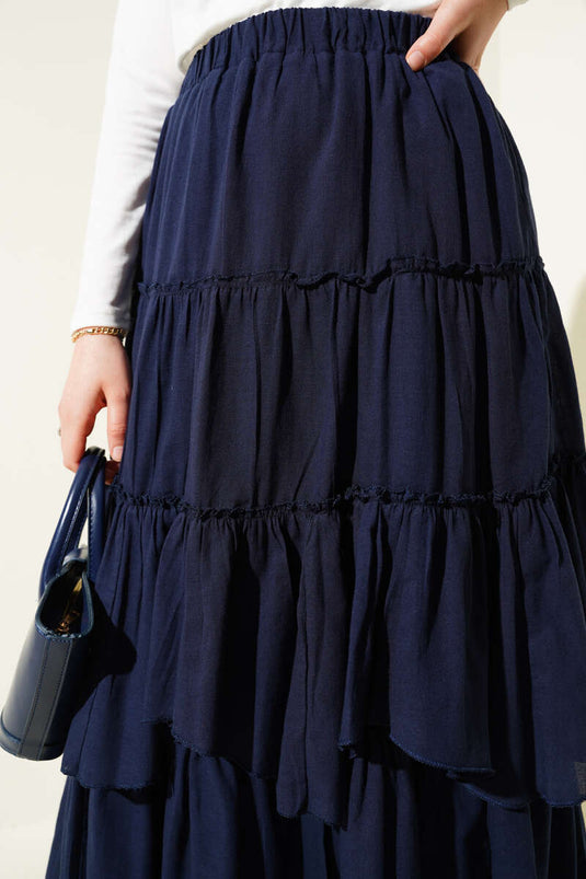 Layered Flared Skirt Navy Blue