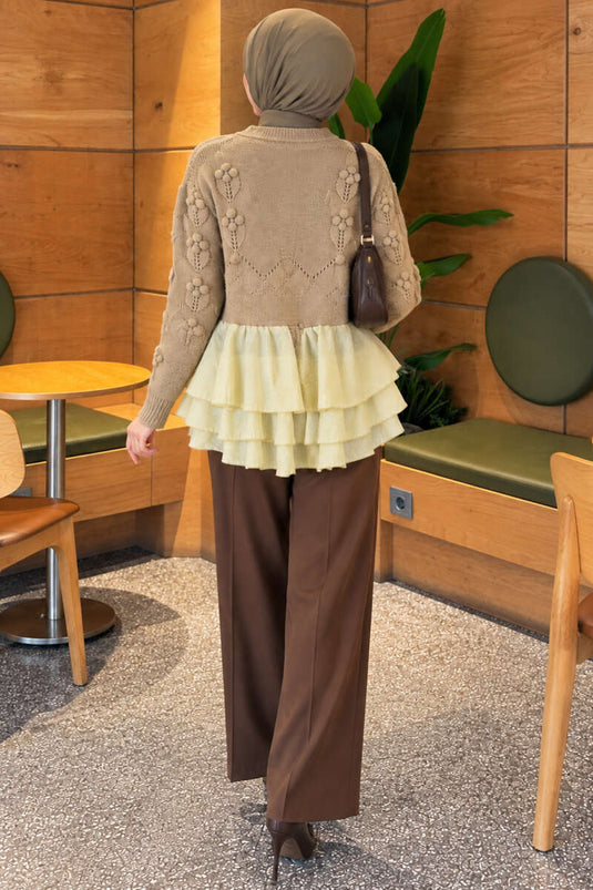 Blumen-Strickjacke Mit Mesh-Details In Mintgrün