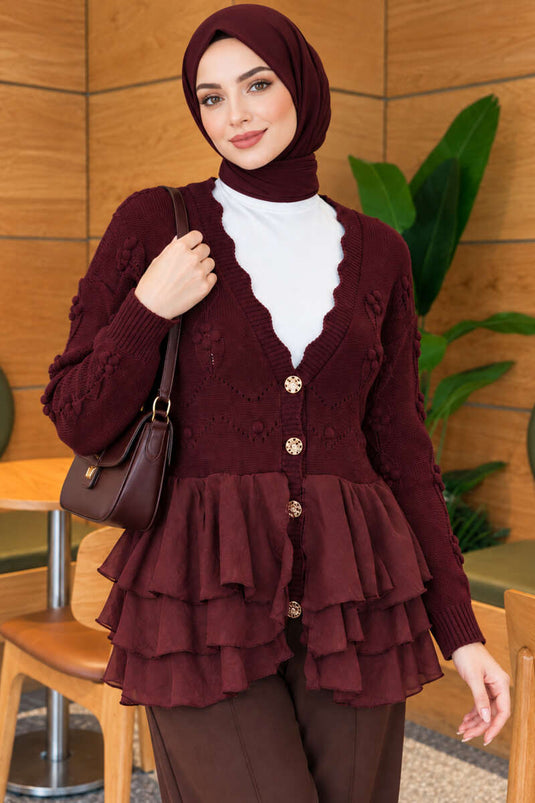 Gilet En Maille Violet À Détails En Tulle Et Motif Floral