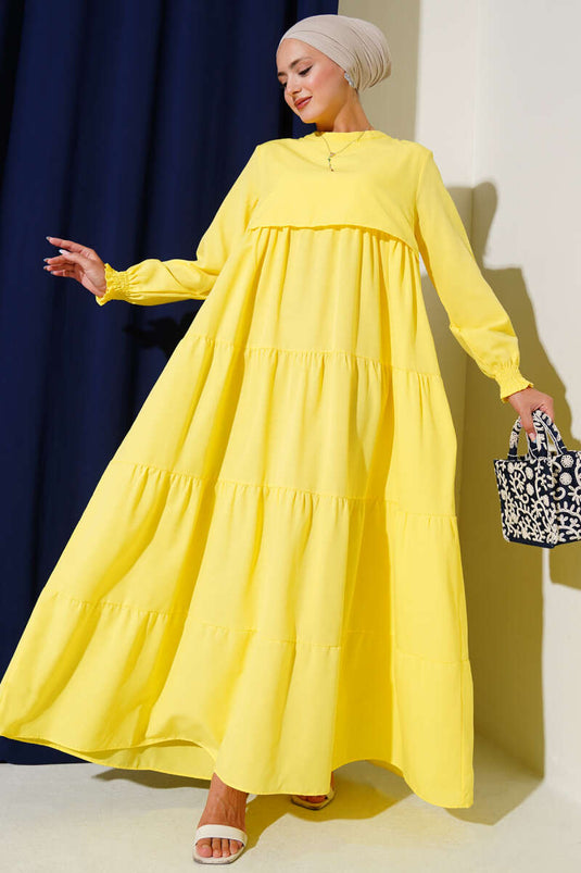 Katlı Model Elbise Sarı