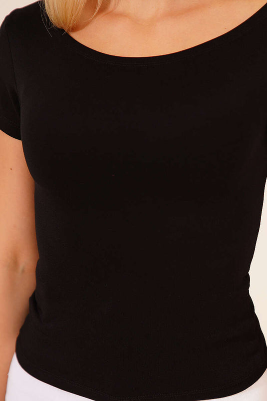 Kayık Yaka Loyşa T-shirt Siyah