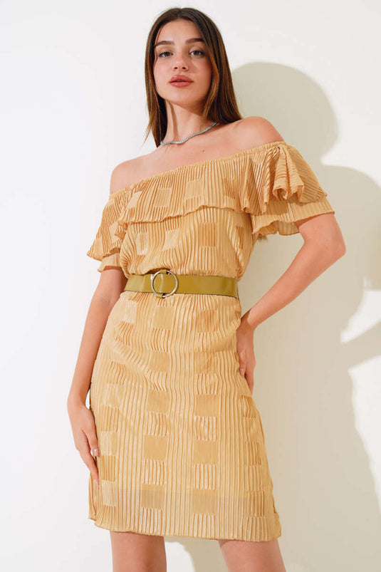 Robe plissée à col bateau vert pétrole