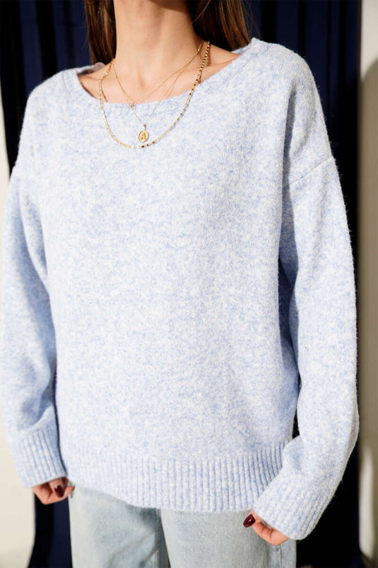 Pull en maille duveteuse à col bateau bleu ciel