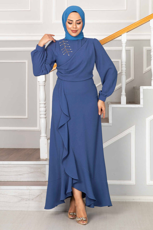 Robe de soirée hijab à volants Kayla Indigo