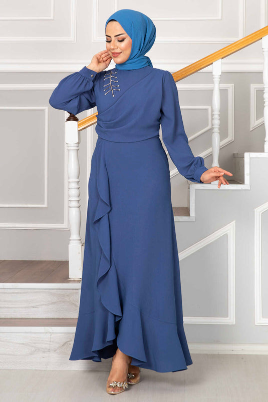 Kayla Rüschen-Hijab-Abendkleid Indigo