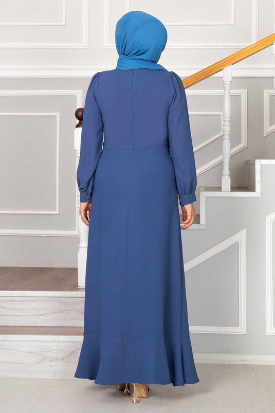 Kayla Rüschen-Hijab-Abendkleid Indigo