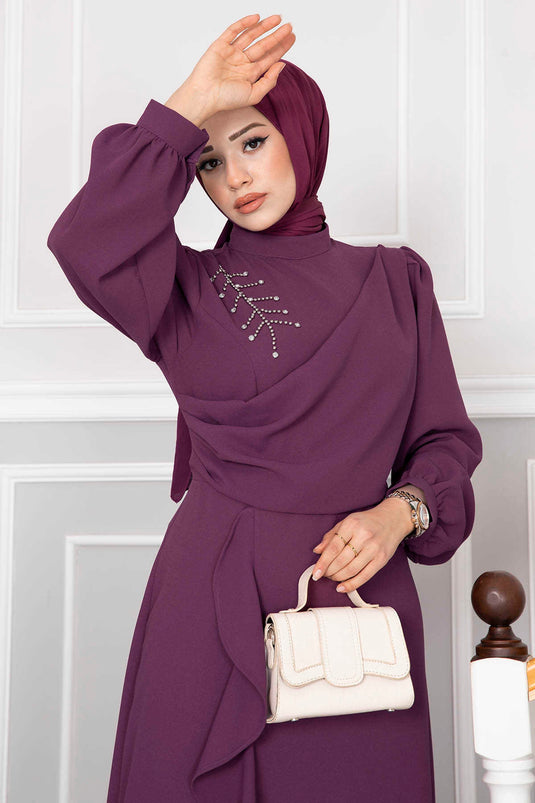 Robe De Soirée Hijab À Froufrous Kayla Prune