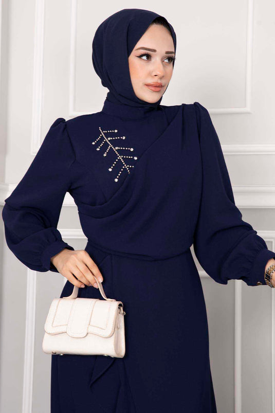 Vestido de noche Kayla Frilly Hijab Azul Parlamento