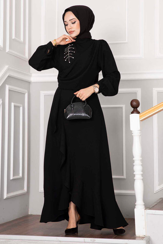 Abito da sera Hijab Kayla Frilly Nero