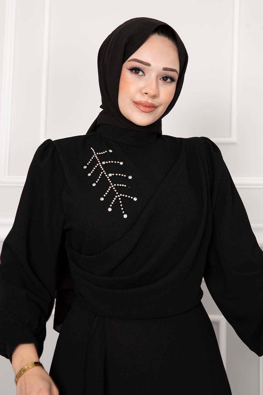 Kayla Robe De Soirée Hijab Froufrous Noir