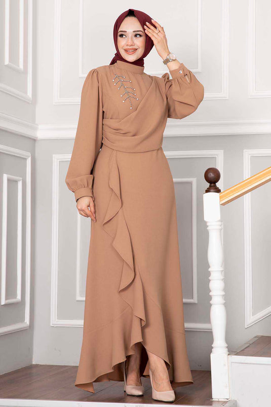 Kayla Rüschen-Hijab-Abendkleid Nerz