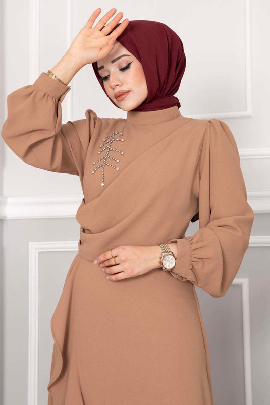 Kayla Rüschen-Hijab-Abendkleid Nerz