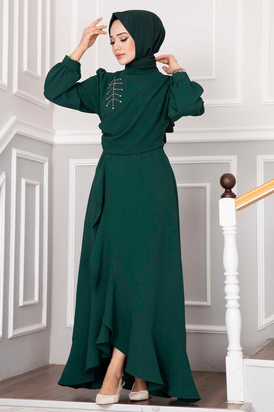 Vestido de noche Kayla Frilly Hijab Esmeralda