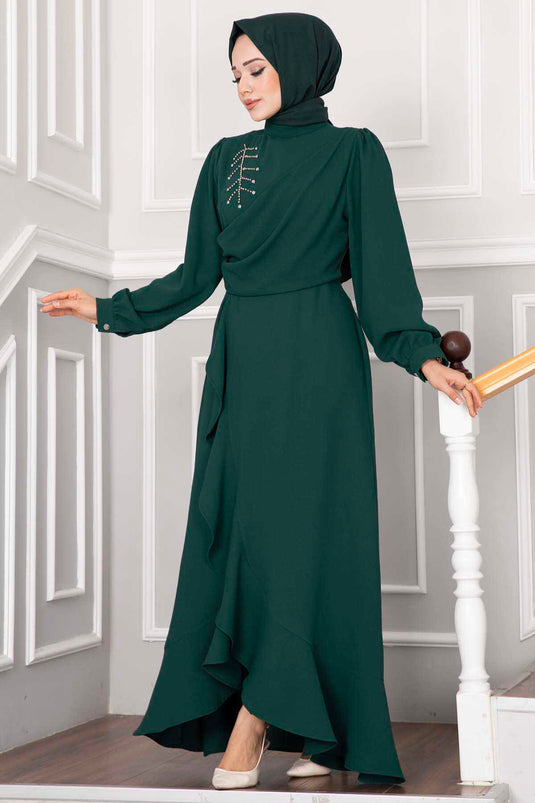 Kayla Rüschen-Hijab-Abendkleid Smaragdgrün