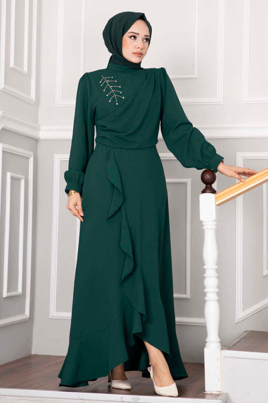 Kayla Rüschen-Hijab-Abendkleid Smaragdgrün