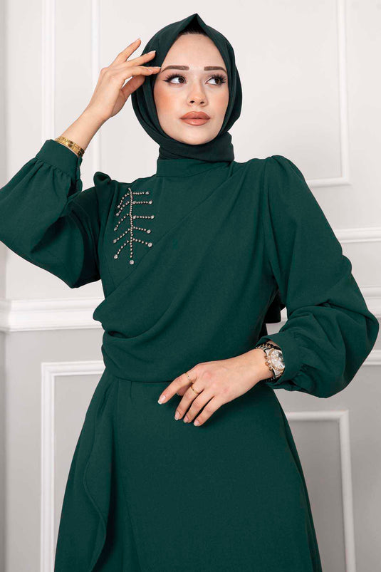 Kayla Rüschen-Hijab-Abendkleid Smaragdgrün