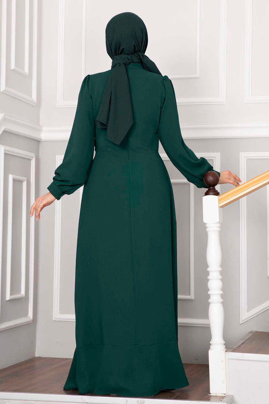 Kayla Rüschen-Hijab-Abendkleid Smaragdgrün