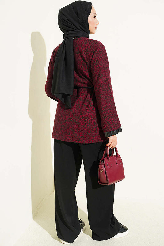Bordeaux Kunstleder Tuniek Met Bindeband