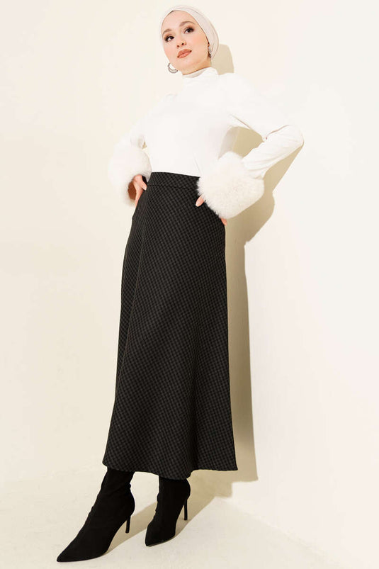 تنورة بنقشة أوراق السرخس أنثراسيت