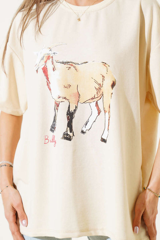 Goat Printed T-shirt Beige