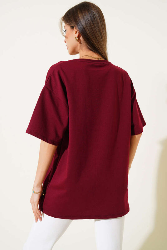 Goat Printed T-shirt Claret Red